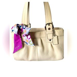 Coach Soho Pleated Almond in color Leather Tote w/ Skinny Scarf